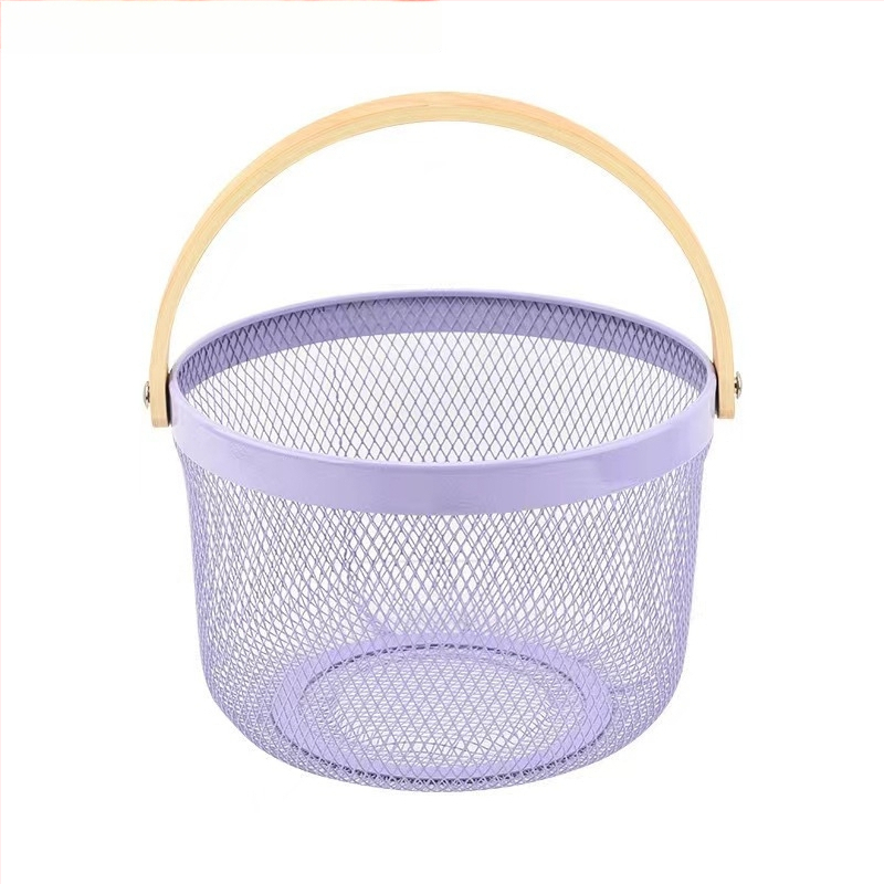 Καλάθι φρούτων και λαχανικών από σίδηρο και ξύλο, τετράγωνο μοντέλο (μεγάλο/μεσαίο), μοντέρνο μινιμαλιστικό στυλ