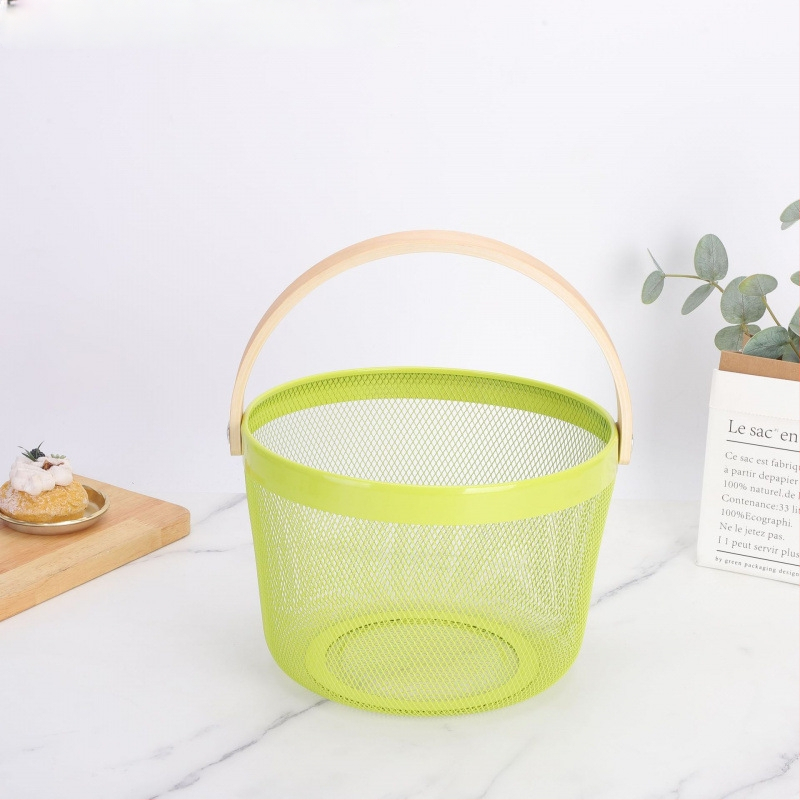 Καλάθι φρούτων και λαχανικών από σίδηρο και ξύλο, τετράγωνο μοντέλο (μεγάλο/μεσαίο), μοντέρνο μινιμαλιστικό στυλ