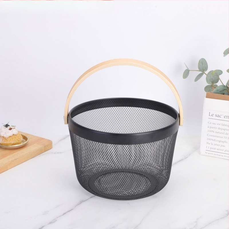 Καλάθι φρούτων και λαχανικών από σίδηρο και ξύλο, τετράγωνο μοντέλο (μεγάλο/μεσαίο), μοντέρνο μινιμαλιστικό στυλ