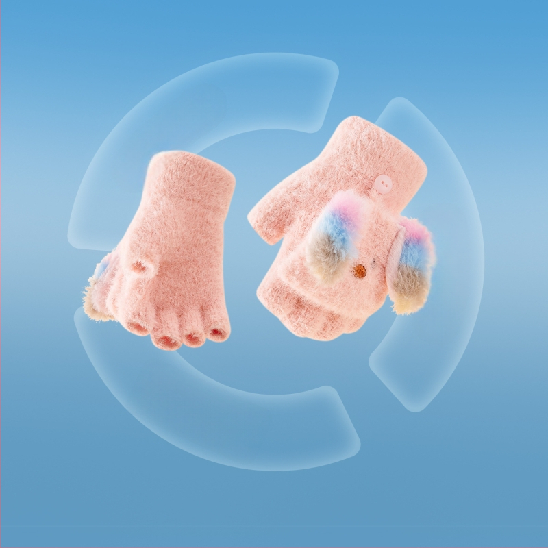 Balabala παιδικά γάντια για αγόρια και κορίτσια 3–6 ετών, πολυεστέρας, χειμερινά, γούνινο σχέδιο κουτάβι, γάντια με αναδιπλούμενο καπάκι για τα δάχτυλα