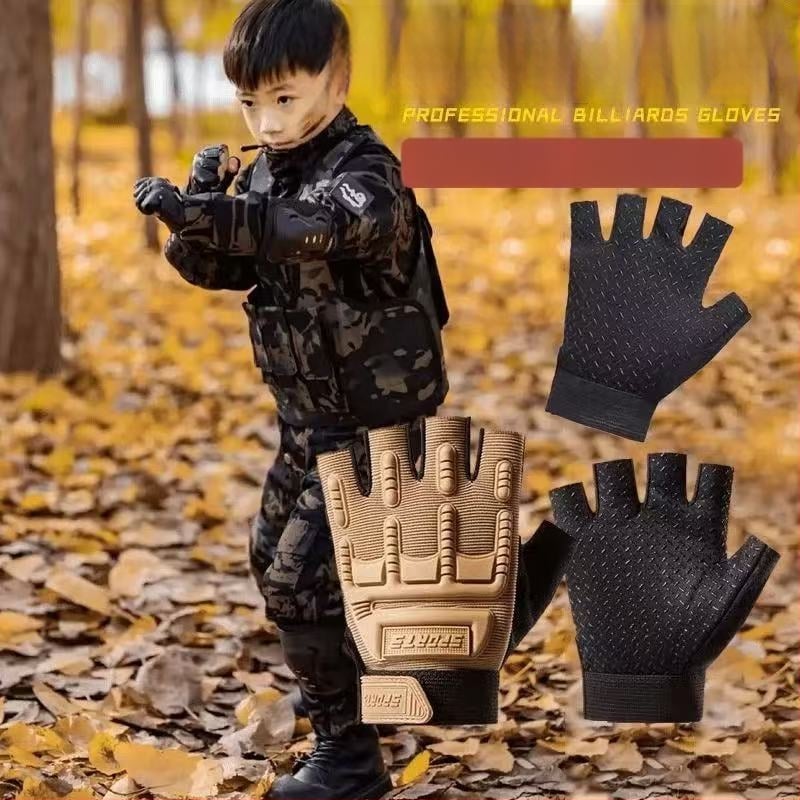 Παιδικά τακτικά γάντια με μισά δάχτυλα – Unisex, ανάγλυφα, αντιολισθητικά, αθλητικό στυλ, ηλικίες 4–15 ετών, καλοκαίρι/άνοιξη/φθινόπωρο