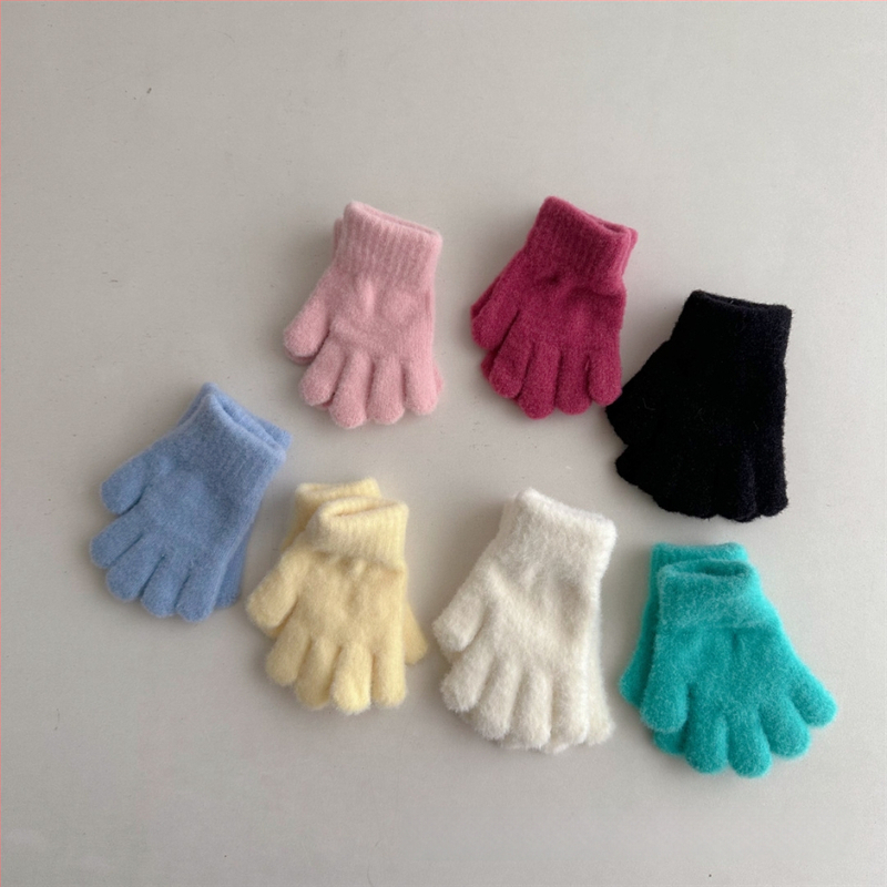 Γάντια με δάχτυλα, μονόχρωτα, πλεκτά, ζεστά για ηλικίες 1-3