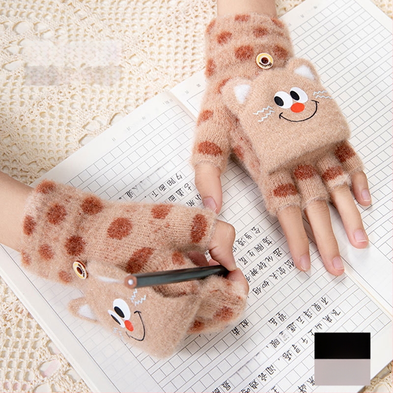 Μαθητικά γάντια φθινοπωρινά-χειμερινά, ακρυλικά, γάντια με μισά δάχτυλα, καρτούν μοτίβο, πλεκτά, ηλικίες 5–16