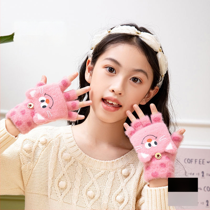 Μαθητικά γάντια φθινοπωρινά-χειμερινά, ακρυλικά, γάντια με μισά δάχτυλα, καρτούν μοτίβο, πλεκτά, ηλικίες 5–16