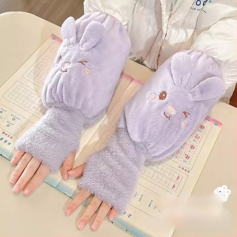 Детски есенни ръкави с ръкавици – плюшени карикатури, анти-замърсяване, едноцветни, за момичета 3–13 г