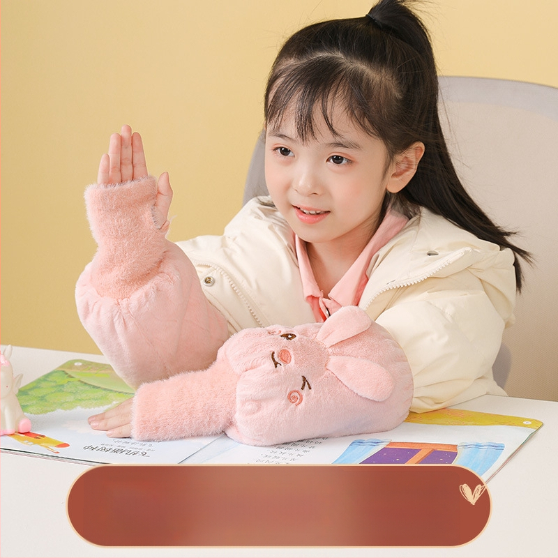 Детски есенни ръкави с ръкавици – плюшени карикатури, анти-замърсяване, едноцветни, за момичета 3–13 г