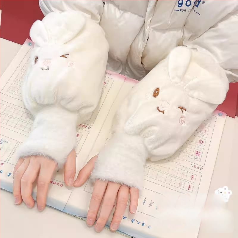 Детски есенни ръкави с ръкавици – плюшени карикатури, анти-замърсяване, едноцветни, за момичета 3–13 г