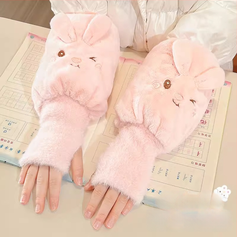 Детски есенни ръкави с ръкавици – плюшени карикатури, анти-замърсяване, едноцветни, за момичета 3–13 г