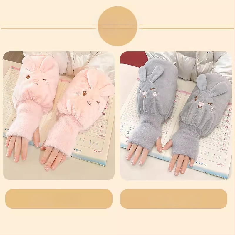 Детски есенни ръкави с ръкавици – плюшени карикатури, анти-замърсяване, едноцветни, за момичета 3–13 г