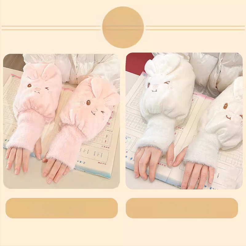 Детски есенни ръкави с ръкавици – плюшени карикатури, анти-замърсяване, едноцветни, за момичета 3–13 г