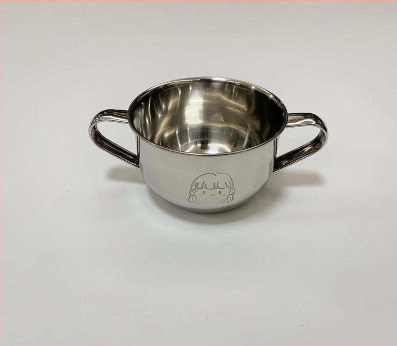 Vaikų dubuo iš 304 nerūdijančio plieno su dvigubomis rankenėlėmis, maisto kokybės, mikrobangų krosnelė saugi, apvalios formos, skirtas valgymams