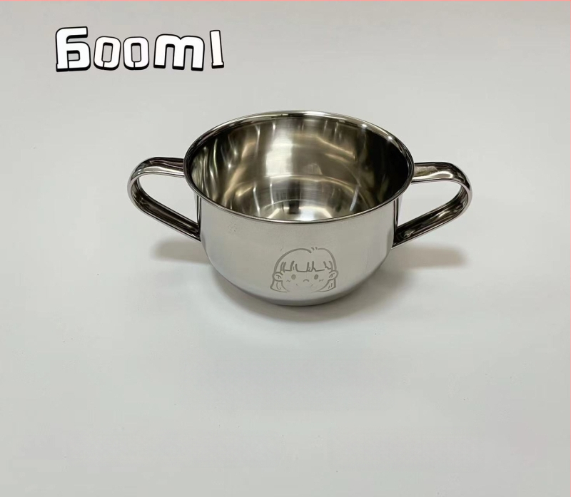 Vaikų dubuo iš 304 nerūdijančio plieno su dvigubomis rankenėlėmis, maisto kokybės, mikrobangų krosnelė saugi, apvalios formos, skirtas valgymams