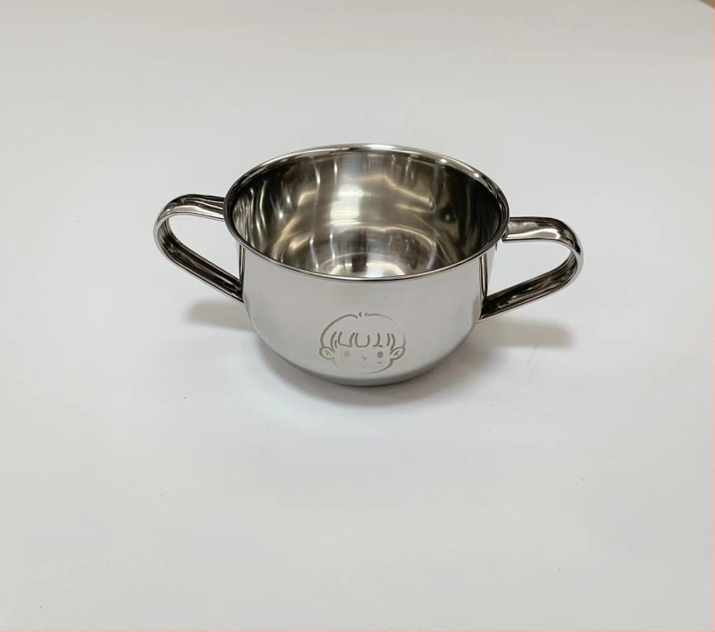 Vaikų dubuo iš 304 nerūdijančio plieno su dvigubomis rankenėlėmis, maisto kokybės, mikrobangų krosnelė saugi, apvalios formos, skirtas valgymams