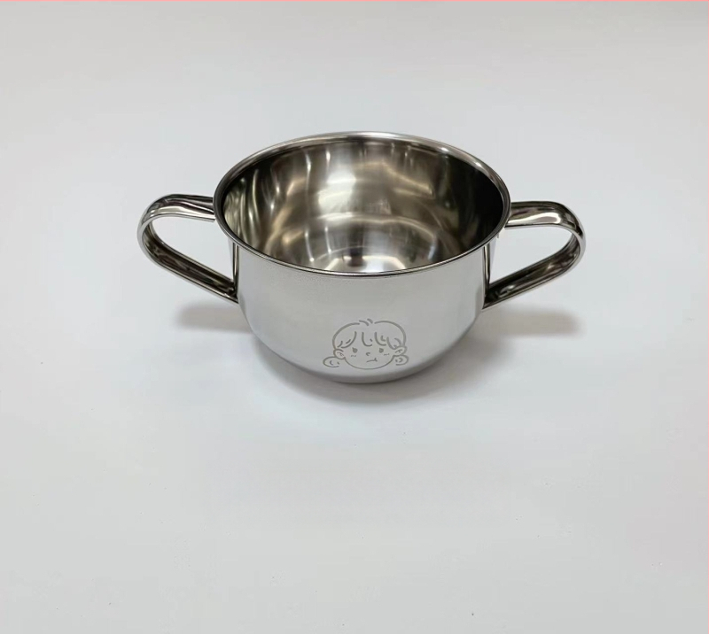 Vaikų dubuo iš 304 nerūdijančio plieno su dvigubomis rankenėlėmis, maisto kokybės, mikrobangų krosnelė saugi, apvalios formos, skirtas valgymams