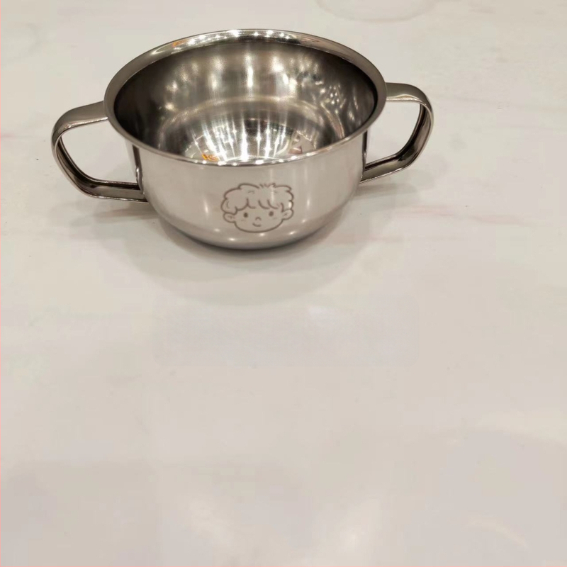 Vaikų dubuo iš 304 nerūdijančio plieno su dvigubomis rankenėlėmis, maisto kokybės, mikrobangų krosnelė saugi, apvalios formos, skirtas valgymams