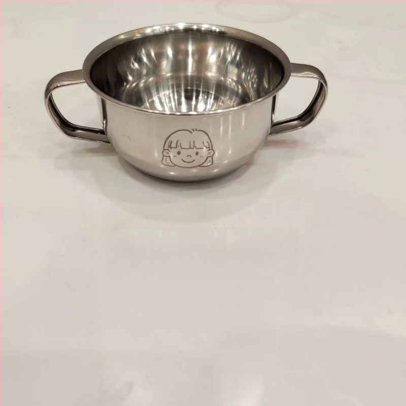 Vaikų dubuo iš 304 nerūdijančio plieno su dvigubomis rankenėlėmis, maisto kokybės, mikrobangų krosnelė saugi, apvalios formos, skirtas valgymams