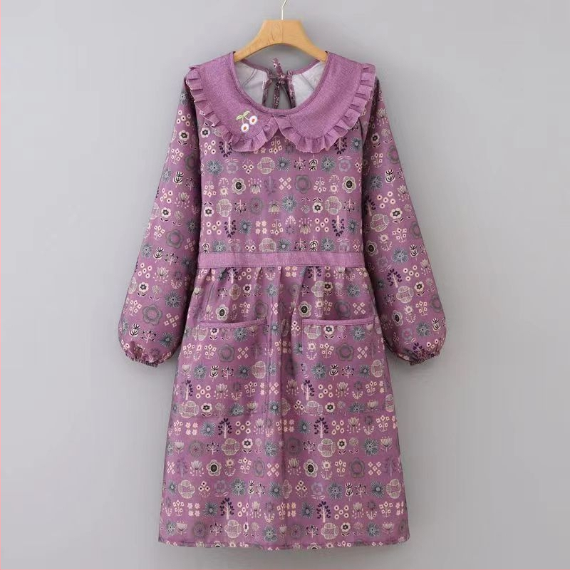 Ποδιά με μακριά μανίκια – καμβάς, ανθεκτικό στις λεκέδες, ιαπωνικό στυλ, φλοράλ μοτίβο