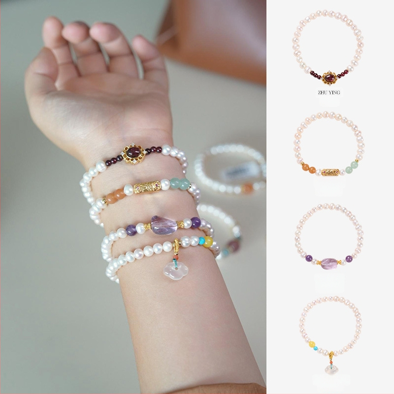 Гривна с естествени пресноводни перли, ръчна изработка, китайски стил, геометричен дизайн, за жени.