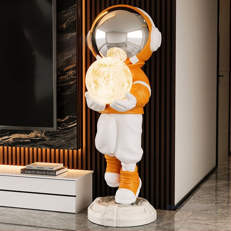 Lampă astronaut pentru living, figurină decorativă din rășină, înălțată pe podea (Material: rășină; Tip abajur: Altul; Sursă de lumină: Altul; Putere: Altul)