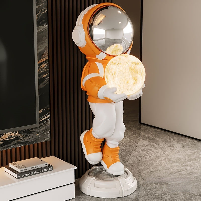 Lampă astronaut pentru living, figurină decorativă din rășină, înălțată pe podea (Material: rășină; Tip abajur: Altul; Sursă de lumină: Altul; Putere: Altul)