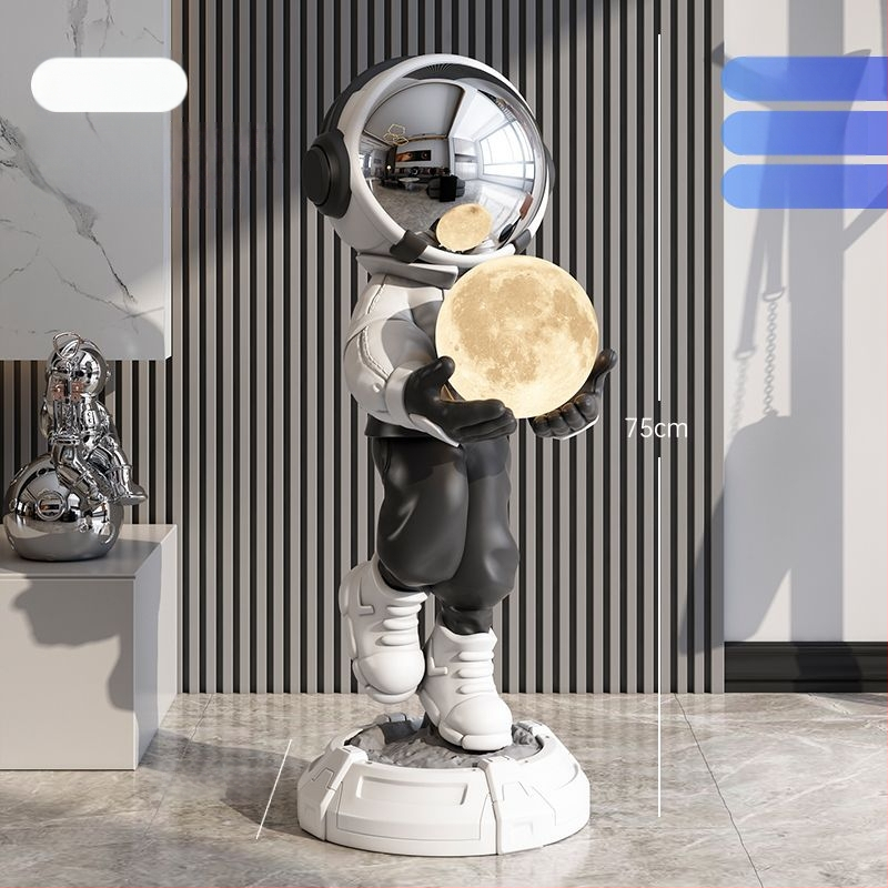 Lampă astronaut pentru living, figurină decorativă din rășină, înălțată pe podea (Material: rășină; Tip abajur: Altul; Sursă de lumină: Altul; Putere: Altul)