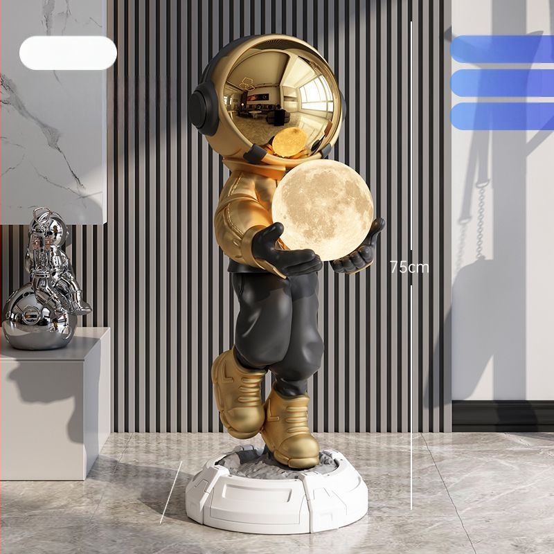 Lampă astronaut pentru living, figurină decorativă din rășină, înălțată pe podea (Material: rășină; Tip abajur: Altul; Sursă de lumină: Altul; Putere: Altul)