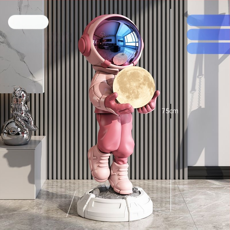 Lampă astronaut pentru living, figurină decorativă din rășină, înălțată pe podea (Material: rășină; Tip abajur: Altul; Sursă de lumină: Altul; Putere: Altul)