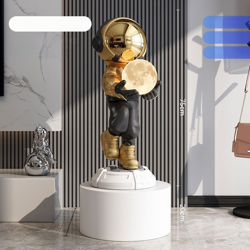 Lampă astronaut pentru living, figurină decorativă din rășină, înălțată pe podea (Material: rășină; Tip abajur: Altul; Sursă de lumină: Altul; Putere: Altul)
