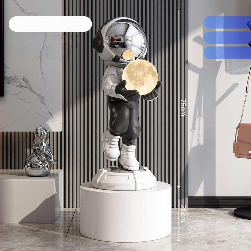 Lampă astronaut pentru living, figurină decorativă din rășină, înălțată pe podea (Material: rășină; Tip abajur: Altul; Sursă de lumină: Altul; Putere: Altul)