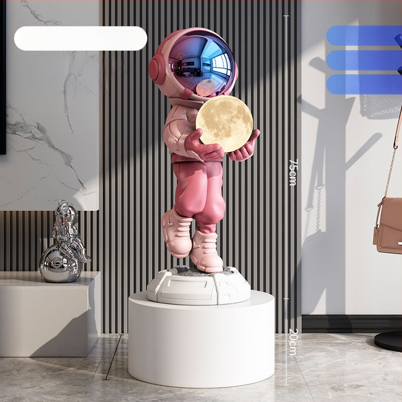 Lampă astronaut pentru living, figurină decorativă din rășină, înălțată pe podea (Material: rășină; Tip abajur: Altul; Sursă de lumină: Altul; Putere: Altul)