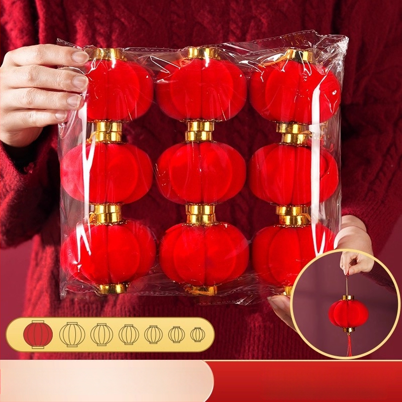 Zhenhuan Laternu dekors, apaļš formā, no flokēta auduma, rokdarbi, ķīniešu stila dekors, kāzām un mājas noformēšanai