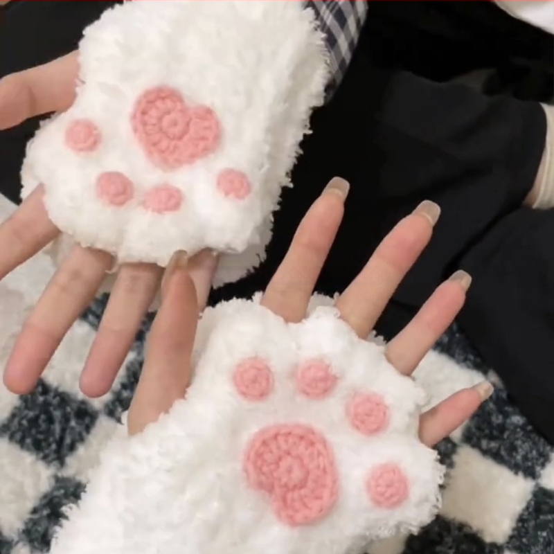 Γάντια με γατάκια πατουσάκια - μισό δάχτυλο, πλεκτό βελούδο, θερμικά, για παιδιά, λανσάρισμα καλοκαίρι 2021