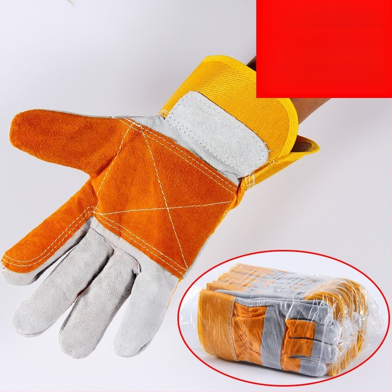 Metināšanas cimdi īsa garuma, no pilnas govs ādas, divslāņaini, ar siltumizolāciju, izturīgi pret augstām temperatūrām