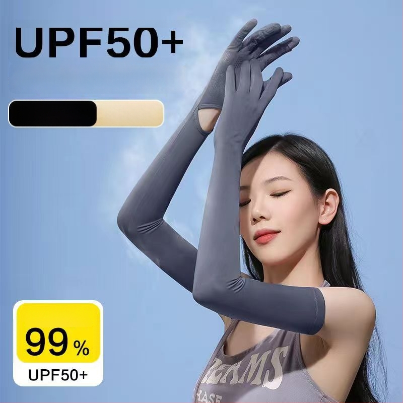 Μανίκια προστασίας από τον ήλιο από Ice Silk νάιλον με ενσωματωμένα γάντια, UV προστασία, διαπνοή, μακριά μανίκια για εξωτερικούς χώρους, ύφασμα Nylon 81–95%