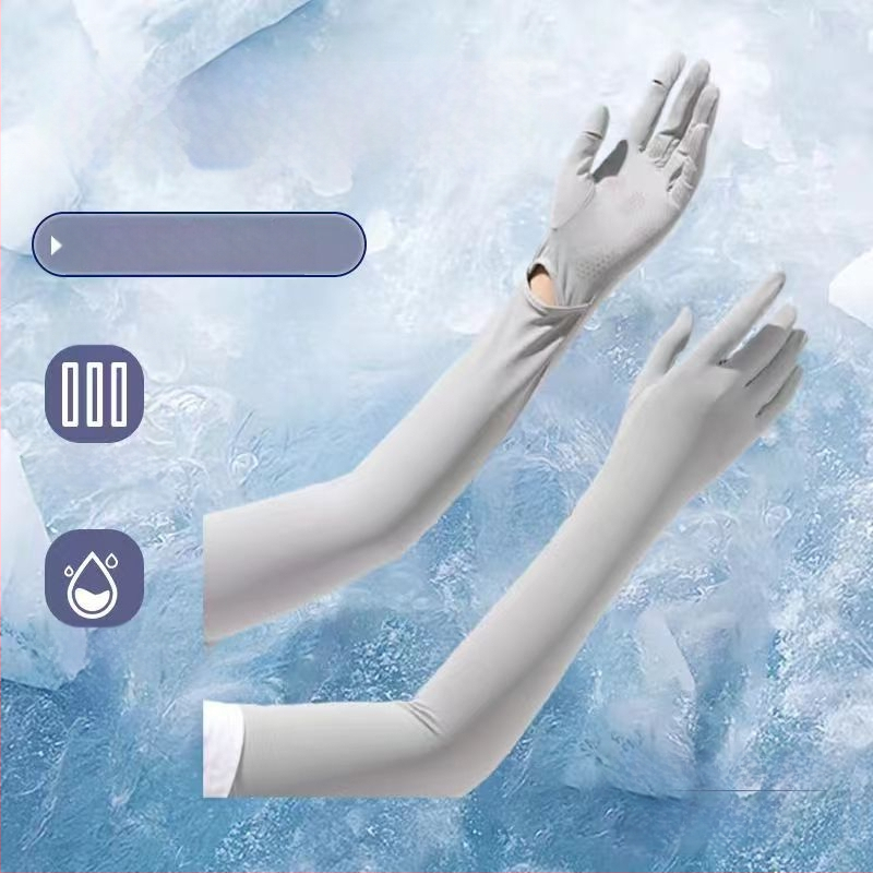 Μανίκια προστασίας από τον ήλιο από Ice Silk νάιλον με ενσωματωμένα γάντια, UV προστασία, διαπνοή, μακριά μανίκια για εξωτερικούς χώρους, ύφασμα Nylon 81–95%