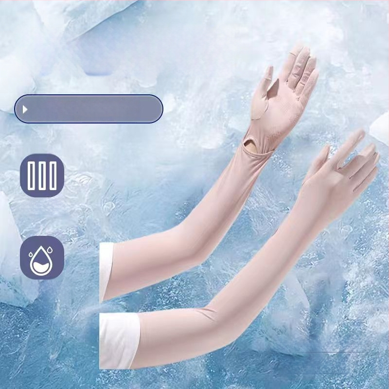 Μανίκια προστασίας από τον ήλιο από Ice Silk νάιλον με ενσωματωμένα γάντια, UV προστασία, διαπνοή, μακριά μανίκια για εξωτερικούς χώρους, ύφασμα Nylon 81–95%