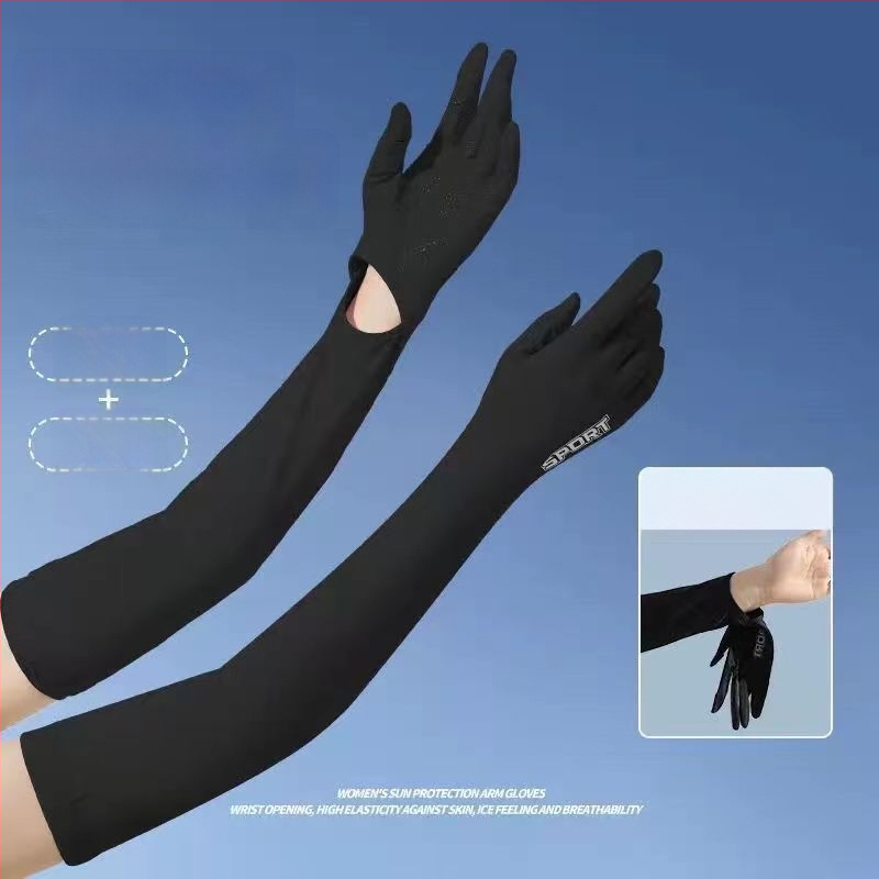 Μανίκια προστασίας από τον ήλιο από Ice Silk νάιλον με ενσωματωμένα γάντια, UV προστασία, διαπνοή, μακριά μανίκια για εξωτερικούς χώρους, ύφασμα Nylon 81–95%