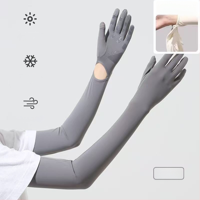 Μανίκια προστασίας από τον ήλιο από Ice Silk νάιλον με ενσωματωμένα γάντια, UV προστασία, διαπνοή, μακριά μανίκια για εξωτερικούς χώρους, ύφασμα Nylon 81–95%