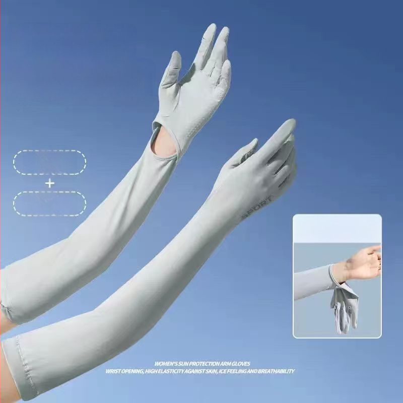 Μανίκια προστασίας από τον ήλιο από Ice Silk νάιλον με ενσωματωμένα γάντια, UV προστασία, διαπνοή, μακριά μανίκια για εξωτερικούς χώρους, ύφασμα Nylon 81–95%