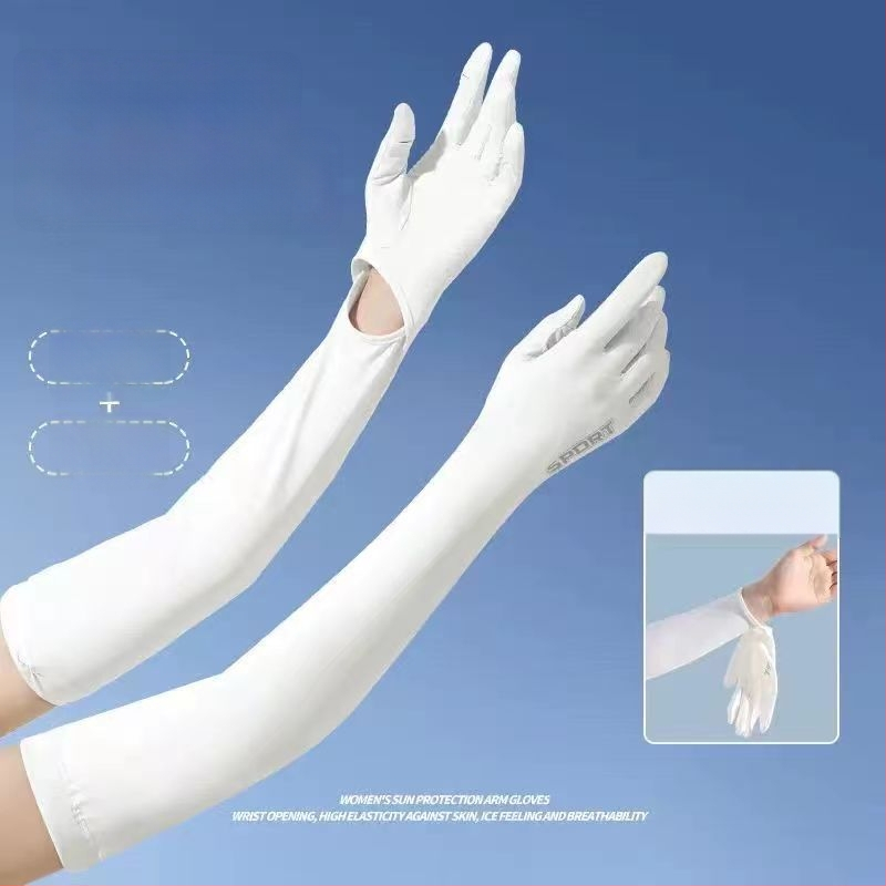 Μανίκια προστασίας από τον ήλιο από Ice Silk νάιλον με ενσωματωμένα γάντια, UV προστασία, διαπνοή, μακριά μανίκια για εξωτερικούς χώρους, ύφασμα Nylon 81–95%