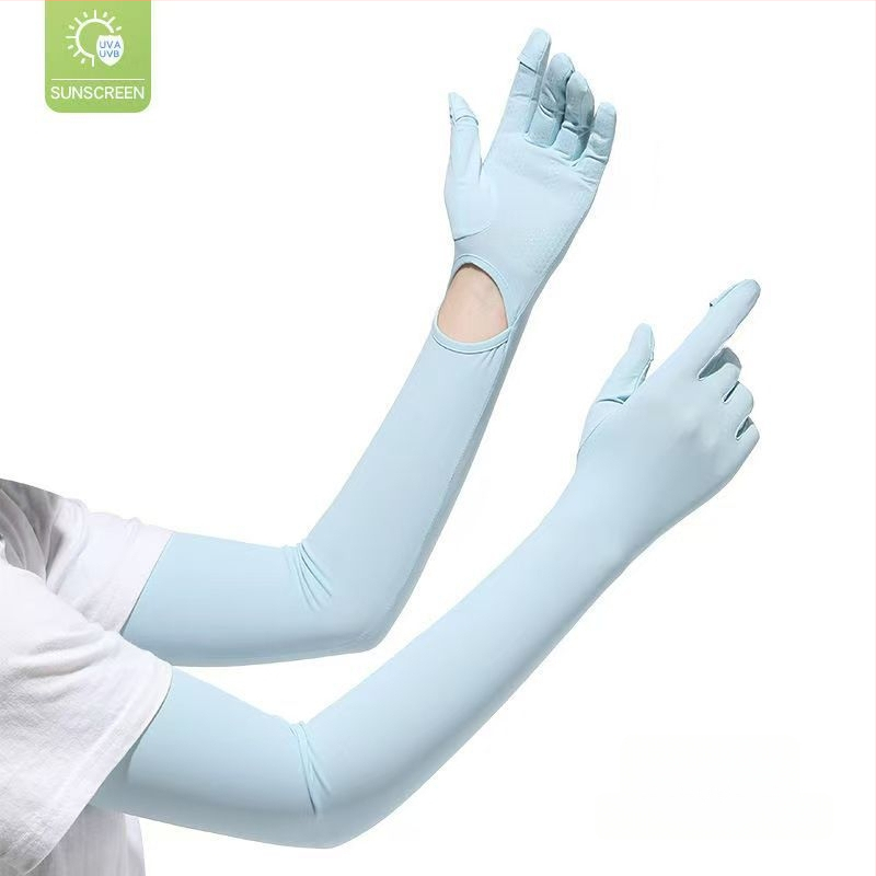 Μανίκια προστασίας από τον ήλιο από Ice Silk νάιλον με ενσωματωμένα γάντια, UV προστασία, διαπνοή, μακριά μανίκια για εξωτερικούς χώρους, ύφασμα Nylon 81–95%