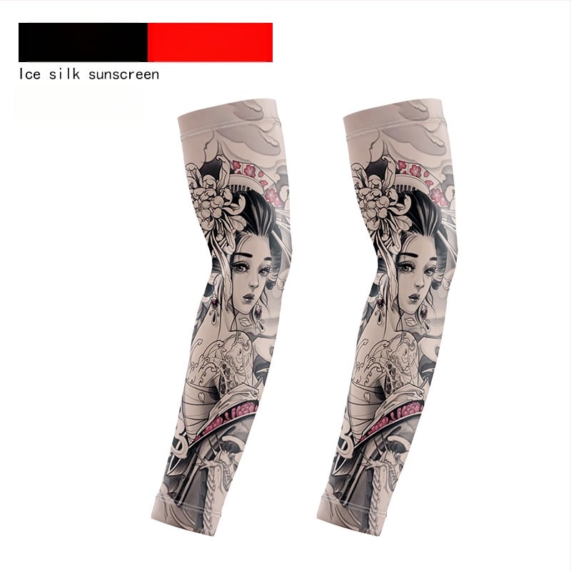 Μανσέτες ποδηλασίας με σχέδιο τατουάζ λουλουδιών – ύφασμα Ice Silk, UV προστασία, πολυεστέρας με έως 10% σπάντεξ