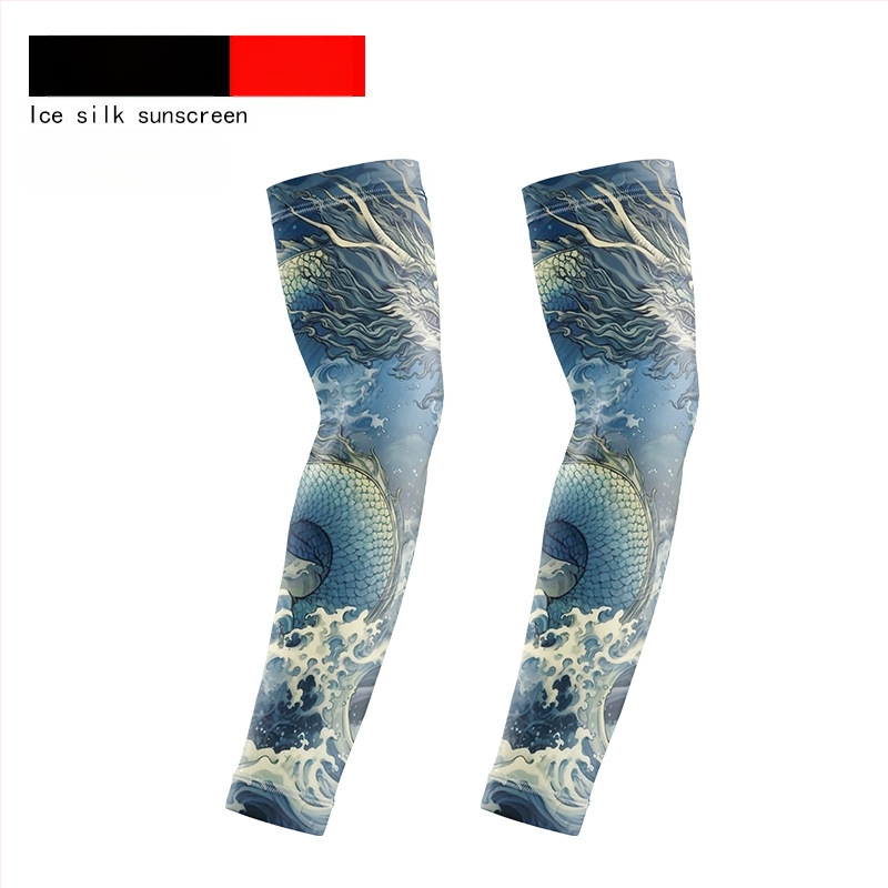 Μανσέτες ποδηλασίας με σχέδιο τατουάζ λουλουδιών – ύφασμα Ice Silk, UV προστασία, πολυεστέρας με έως 10% σπάντεξ