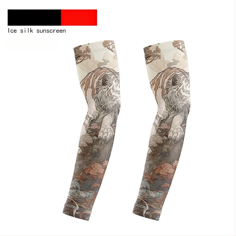 Μανσέτες ποδηλασίας με σχέδιο τατουάζ λουλουδιών – ύφασμα Ice Silk, UV προστασία, πολυεστέρας με έως 10% σπάντεξ