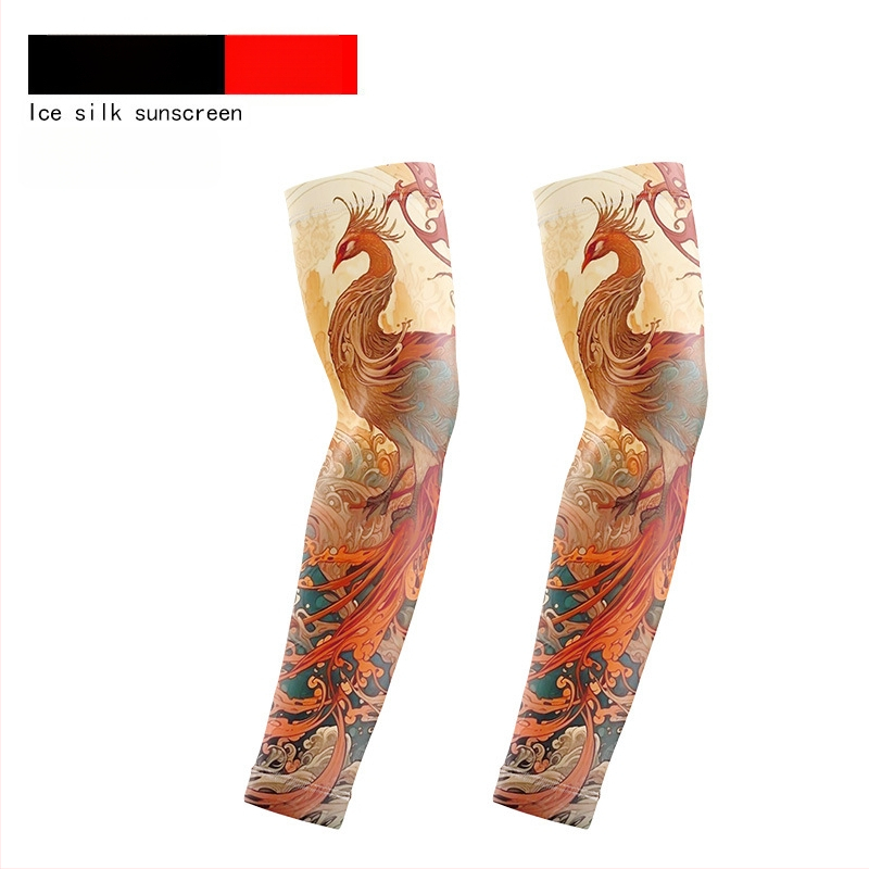 Μανσέτες ποδηλασίας με σχέδιο τατουάζ λουλουδιών – ύφασμα Ice Silk, UV προστασία, πολυεστέρας με έως 10% σπάντεξ