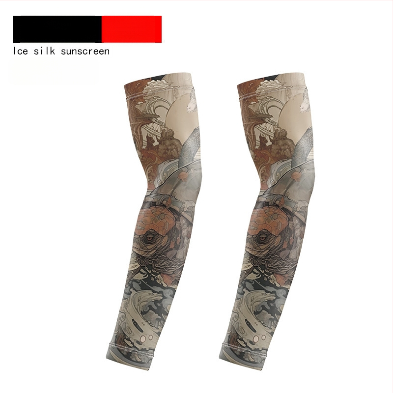 Μανσέτες ποδηλασίας με σχέδιο τατουάζ λουλουδιών – ύφασμα Ice Silk, UV προστασία, πολυεστέρας με έως 10% σπάντεξ