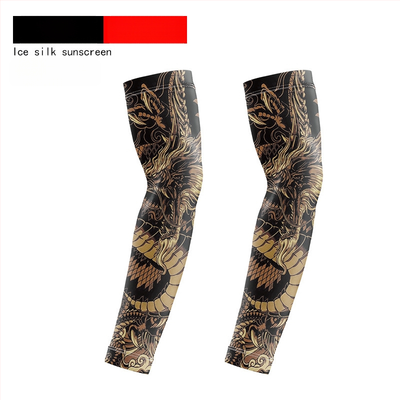 Μανσέτες ποδηλασίας με σχέδιο τατουάζ λουλουδιών – ύφασμα Ice Silk, UV προστασία, πολυεστέρας με έως 10% σπάντεξ