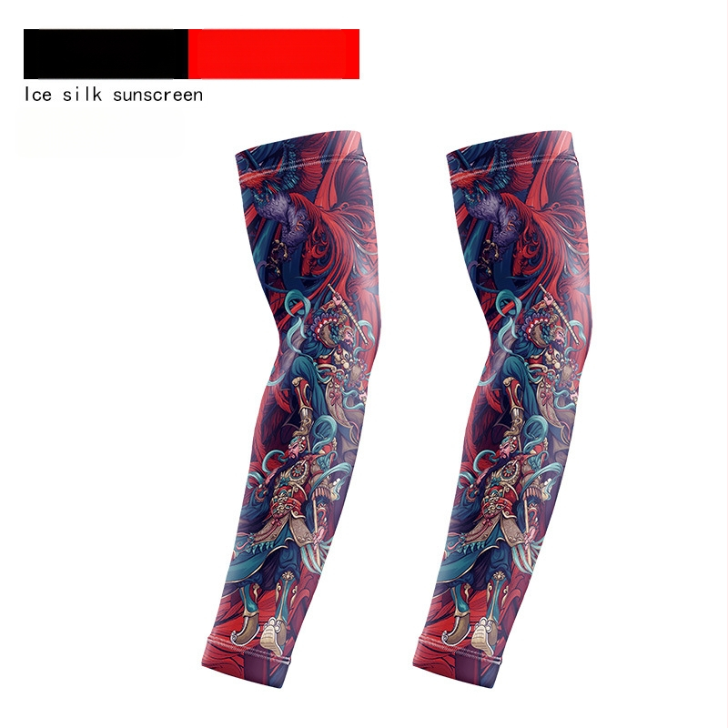 Μανσέτες ποδηλασίας με σχέδιο τατουάζ λουλουδιών – ύφασμα Ice Silk, UV προστασία, πολυεστέρας με έως 10% σπάντεξ