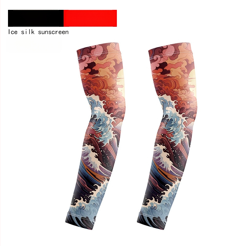 Μανσέτες ποδηλασίας με σχέδιο τατουάζ λουλουδιών – ύφασμα Ice Silk, UV προστασία, πολυεστέρας με έως 10% σπάντεξ