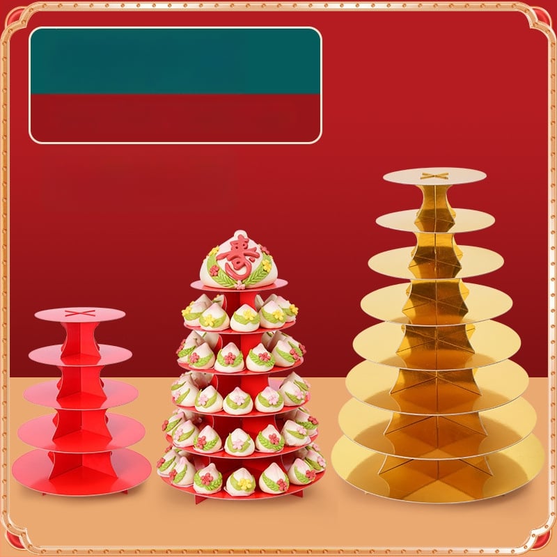 Daugiapakopis parodymojo stovas senjorų gimtadienio šventei su Jiaodong rankų darbo garuose virtais bandelėmis ir tradiciniais pyragais, modernus minimalistinis stilius, Unique, 2023